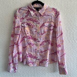 Marc Jacobs Women’s Shirt Pink Button Down Plant Print Size 10